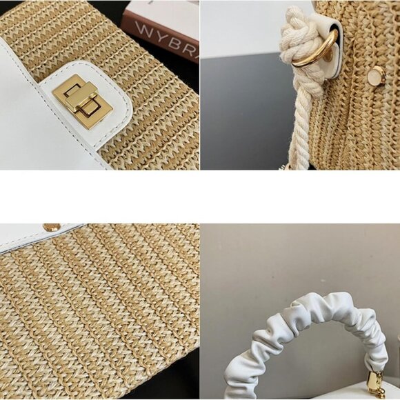 Elegant Straw Shoulder Bag for Women - Unique Square Shape, Ideal for Vacations - Picture 5 of 5